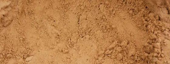 Close-up of loose tan sand with a smooth scooped hollow in the middle